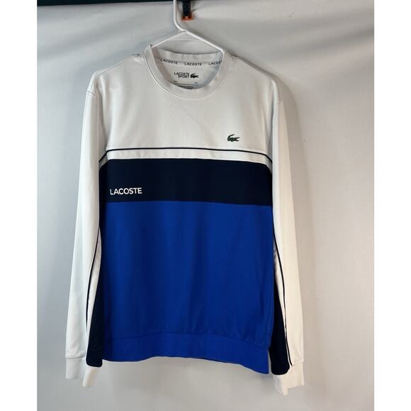 Lacoste Sport Colorblock Sweatshirt Navy White Black L Logo Crewneck Pullover - Picture 1 of 8
